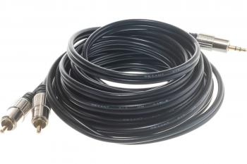 Шнур Стерео 3,5мм-2 RCA  5метров (GOLD-металл) REXANT