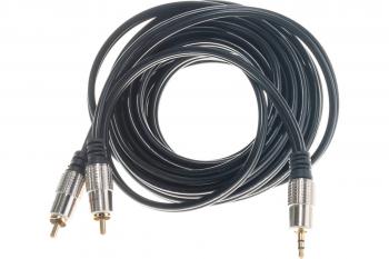 Шнур Стерео 3,5мм-2 RCA  5метров (GOLD-металл) REXANT