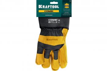 Перчатки спилковые комбинированные двухслойные KRAFTOOL COMBI